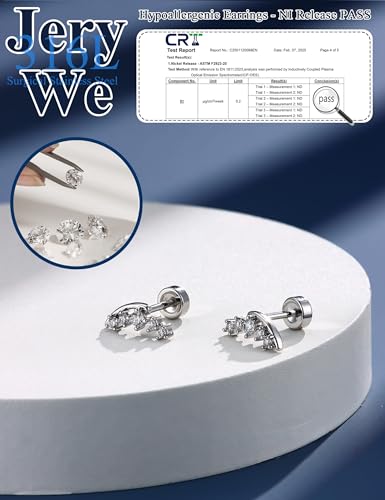 JeryWe Cartilage Earrings for Women Hypoallergenic Helix Piercing Jewelry - color: N:cz-silver filled