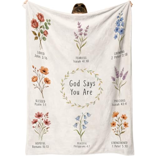 COMFAR Christian Floral Throw Blanket, Christian Gifts for Women, Baptism/Religious/Inspirational/Catholic/Encouragement/Birthday Gifts for Women, First Holy Communion Gifts for Girls 50"x 60" - color: Christian1, size: 50"x 60"