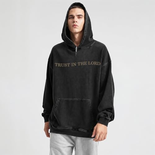 Trust in The Lord Hoodies for Men Christian Jesus Graphic Pullover - color: Black, size: Large