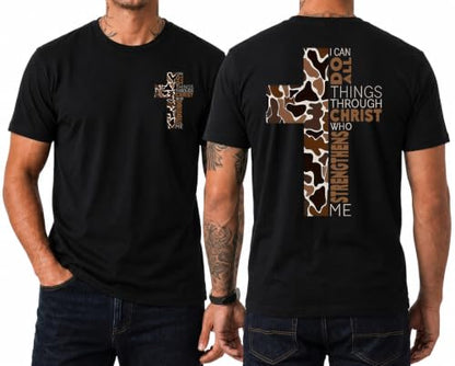 Christian Shirts for Men I Can Do All Things Through Christ Cross T-Shirt - color: Black, size: XX-Large