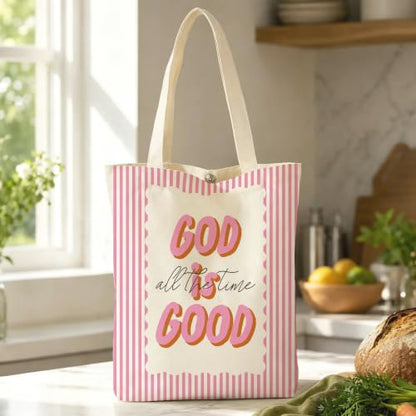 Psalm 93:4 Canvas Tote Bag, Inspirational Gift for Women Girls, Reusable Grocery Book Beach Bag - color: God is Good All the Time