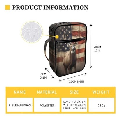 Suobstales American Flag Deer Print Bible Covers - Lightweight Bible Bag with Handle and Zippered Pocket - color: American Flag Deer 1