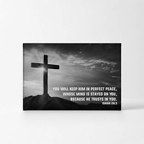 Smile Art Design Isaiah 26:3 Bible Verses Canvas Print Scripture Wall Decor You will keep him in Perfect Peace Jesus Christ Pray Cross Religious Living Room Bedroom Christian Gift Home Decor - 8x12 - color: Scripture Quote Wall Art H07, size: 12"L x 8"W