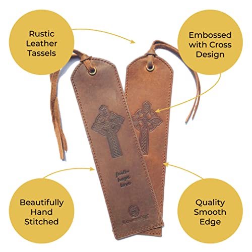 Leather Bookmark Handmade Celtic Cross Design - 2 Genuine Leather Bookmarks for Men and Women with Christian Upright High Cross and Knot Design - Perfect Book Lovers Gift for Bookworms - style: Cross