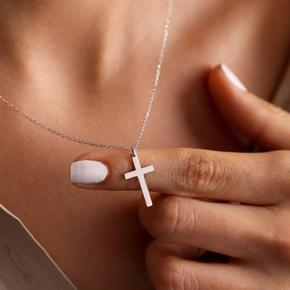 MONOZO Dainty 14K Gold Plated Cross Necklace for Women Jewelry Gifts Trendy - color: Silver- Simple Cross