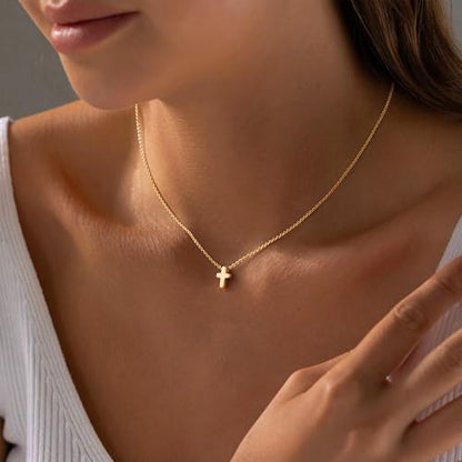 M MOOHAM Cross Necklace for Women Girls, Dainty 14K Gold Plated Cross Pendant Necklace Sideways Cross Choker Layered Necklaces for Women Girls - color: Tiny Cross Gold