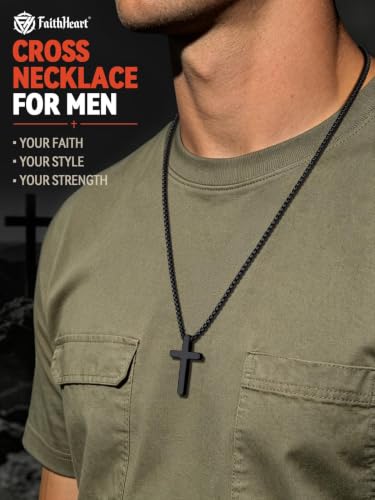 FaithHeart Cross Necklace for Men Waterproof Minimalist Fashion Jewelry - color: b. Black, size: 22 inches, style: Small - 3cm Pendant