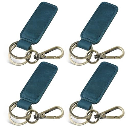 Jack&Chris Genuine Leather Car Keychain, Universal Key Fob Keychain, Leather Key Chain Holder for Men and Women, JC306 - color: Blue*4