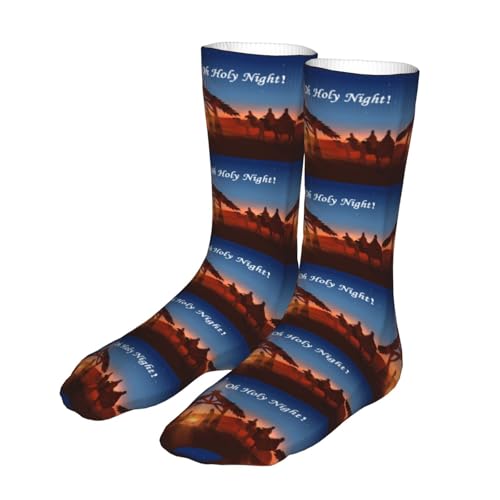 Christian Christmas Nativity Scene O Holy Night Sock Womens Short Stockings Casual Sport Crew Socks for Women Men - color: Red