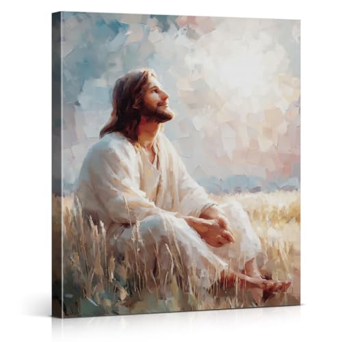 Christian Jesus Under the Sun Wall Art Print - Jesus Portrait Canvas Picture Painting Religious Wall Decor for Home Farmhouse Prayer Room 8x10 Framed - color: color-J