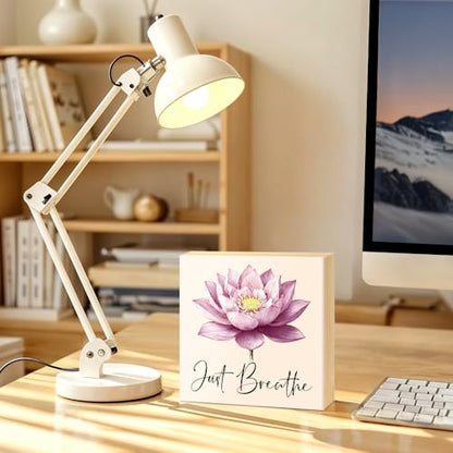 Just Breathe Relaxing Floral Wood Block Plaque Box Sign 5.9x5.9 - color: pink