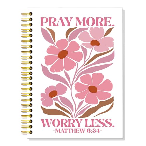 ERHACHAIJIA Pray More Worry Less Lined Spiral Notebook Gifts for Christian - color: White-pink