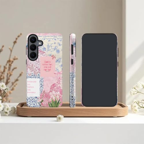 Compatible with Samsung Galaxy S26,2-in-1 Frosted Phone Cover Shockproof Case - Bible Verse Pink Tulip Flowers - color: Bible Verse Pink Tulip Flowers, size: Samsung Galaxy S26