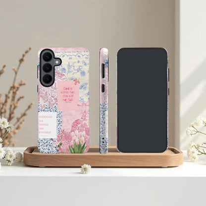 Compatible with Samsung Galaxy S26,2-in-1 Frosted Phone Cover Shockproof Case - Bible Verse Pink Tulip Flowers - color: Bible Verse Pink Tulip Flowers, size: Samsung Galaxy S26