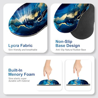 Desk Mat Pad, Gaming Mouse Pad Wrist Support Set, 4 in1 Non-Slip XXL Large Mousepad + Ergonomic Keyboard Wrist Rest+Mouse Wrist Rest+Coaster for Home Office Computer I Blue Gold Marble - color: Blue Gold Marble