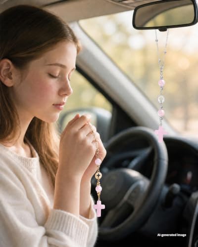 Pink Religious Cross Car Charm for Women (Cross-Pink)