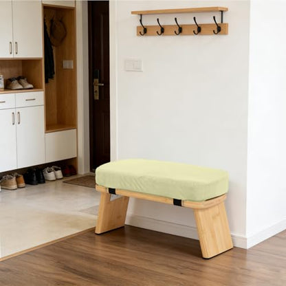 Bamboo Meditation Bench, Foldable Prayer Stool (Beige) - color: Beige