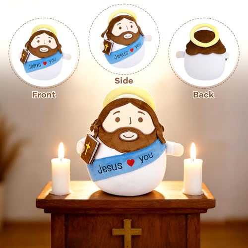 Jesus Plush Doll, 8 Inch Jesus Stuffed Animals Jesus with The Bible, Cloak & Jesus Love You, Kawaii Plush Toys for Church Sunday School, Religious Gift for Kids Adults, Christian Gifts - color: Blue