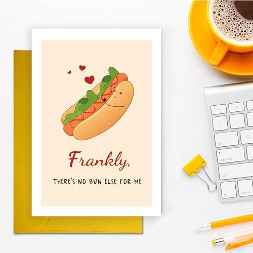 Funny Pun Anniversary Card for Husband Wife Boyfriend Girlfriend, Funny Hot Dog Love Cards, Cute Happy Birthday Card from Him Her. - color: #5