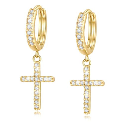 Me&Hz Cross Dangle Earrings for Women Men Cross Huggie Hoop Earrings - color: Gold