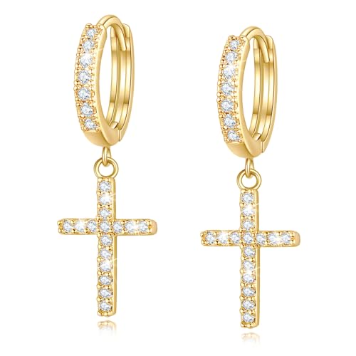 Me&Hz Cross Dangle Earrings for Women Men Cross Huggie Hoop Earrings - color: Gold
