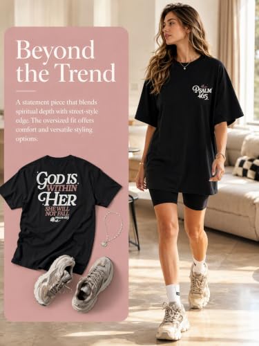 Muicy Womens Psalm 46 5 God is Within Her Christian Bible Verse Oversized T Shirt 2026 Summer - color: Black, size: Small