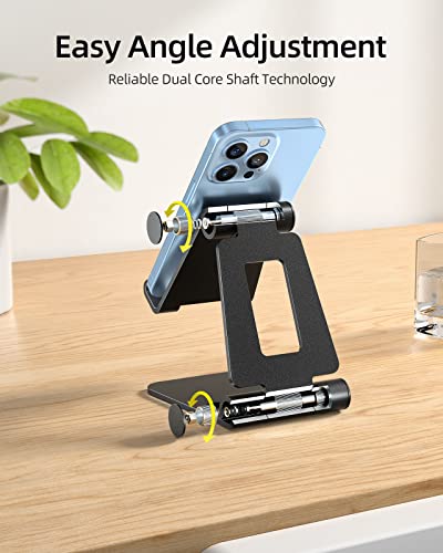 Nulaxy 2 Pack Aluminum Dual Folding Cell Phone Stand Desk, Black&Rose Gold - color: B-Black & Rose Gold