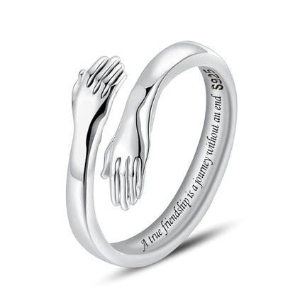 LOVECOM S925 Sterling Silver Hug Rings for Women Teen Girls Mother Daughter - color: A true friendship is a journey without an end, size: US Size 6