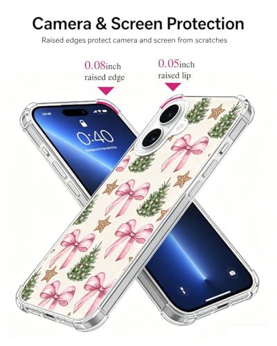 Christmas Tree Pink Bows Phone Case Compatible with iPhone 17, Winter Festive Phone Cover for iPhone 17 - color: Christmas Pink Bows