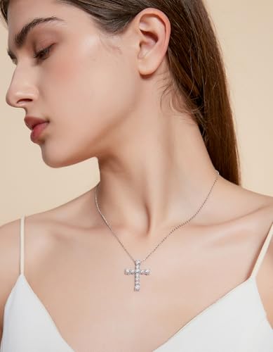 KRKC&CO Moissanite Cross Necklace for Women, 925 Sterling Silver, Gift Box - color: Silver C