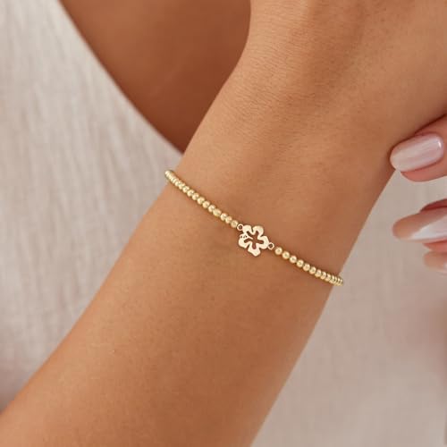 Gold Bracelets for Women 14K Gold Plated Bead Bracelet Hypoallergenic Stretch Bracelets for Women Elastic Bracelet Trendy Teen Gift Dainty Jewelry for Women - style: Flower-1