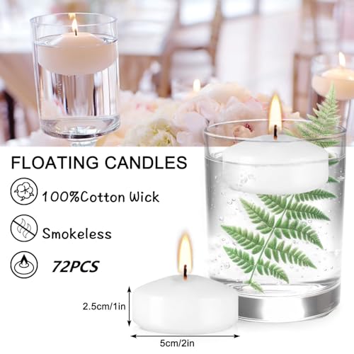 72 Pack 2-Inch Floating Candles - Perfect for Weddings and Events - White - color: 72-White floating