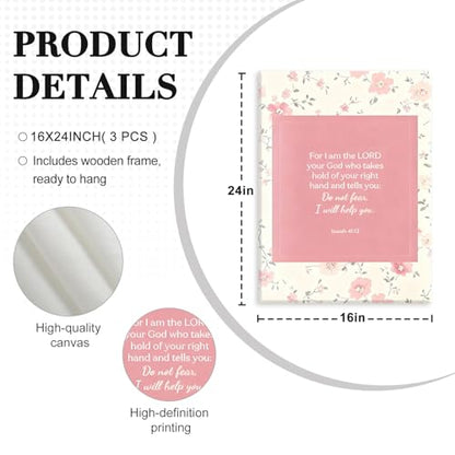 NCCXNCC 3Pcs Pink Preppy Christian Canvas Wall Art Set 16x24 inches Frame - color: Bible Street, size: 16×24inch