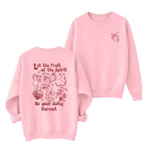 Womens Christian Faith Bible Verse Fruit of The Spirit Sweatshirt - color: Pink, size: X-Large