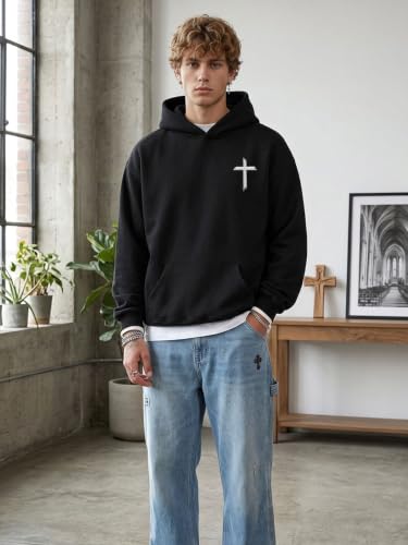 Christian Hoodies for Men Faith God's Cross Jesus Hoodie - color: Black1, size: XX-Large