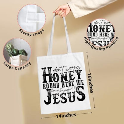 VICBOU Bible Verse Canvas Tote Bag Religious Christian Gifts for Women Men Faith Canvas Tote Reusable Grocery Bag - color: Jesus