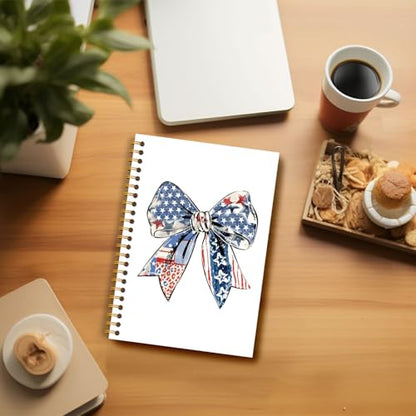 America Coquette Bow Notebook, 4th of July Independence Day Journal, Red White and Blue Patriotic Journal, USA American Flag Bow Hardcover Spiral Notebooks 5.5x8.3 Inch - color: Section 15