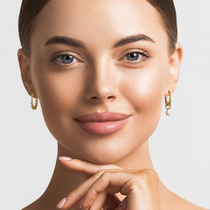 18K Gold Plated Hoop Earrings for Women, NICKEL-FREE & HYPOALLERGENIC, Timeless Jewelry Gift - color: Gold-Pear
