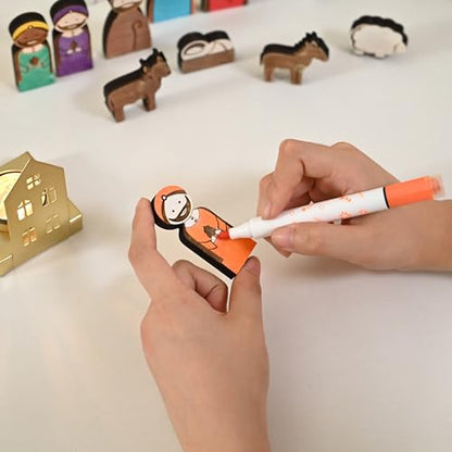 AOMOONOA Wooden Nativity Set for Kids, 12Pcs Christmas Nativity Scene - color: White