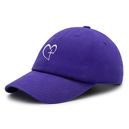 JPAK Heart and Cross Premium Dad Hat Embroidered Cotton Baseball Cap Christian Faith - color: Purple