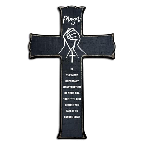 Cross Wall Decor - Black Scripture Wooden Cross For Wall - Gothic Wooden Hanging Signs Easter Decor for Home Office Church Baptism - Christian Gifts for Men Women (Prayer) - A09 - color: Prayer