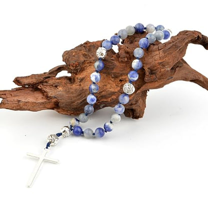 KIKILA Handmade 8mm Anglican Prayer Beads Rosary Natural Stone Beads with Cross Custom Rosary - style: White Sodalite