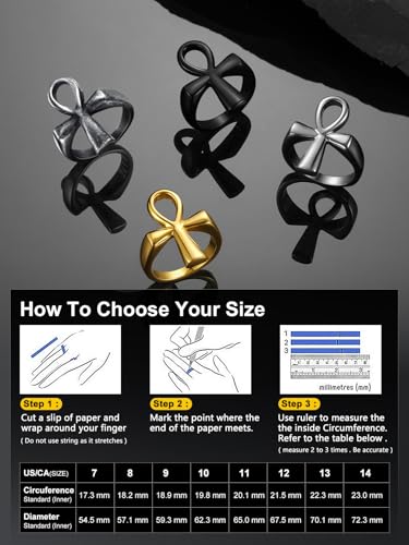 ChainsProMax Can Engrave Men Ancient Egyptian Eye of Ra Ankh Cross Ring, Size #7-#14, Stainless Steel/Gold Plated/Black (Send Gift Box) - color: Engrave-ankh cross-stainless