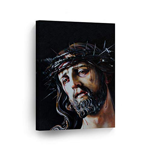 Smile Art Design Jesus Christ in a Crown of Thorns Canvas Wall Decor Print Oil Painting Jesus Christ Religious Family Room Home Decor Wall Art Christian Art Ready to Hang - 12x8 - color: Christian Canvas V26, size: 12"L x 8"W