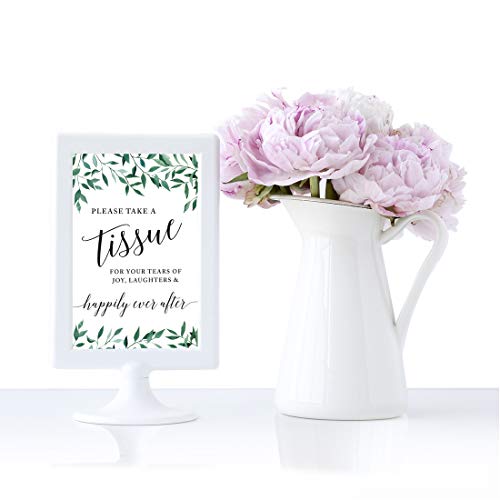 Andaz Press Framed Wedding Party Signs, Natural Greenery Green Leaves, 4x6-inch, Please Take A Tissue for Your Tears of Joy, Laughter and Happily Ever After, 1-Pack, Includes Reusable Photo Frame - color: Activities Tissue