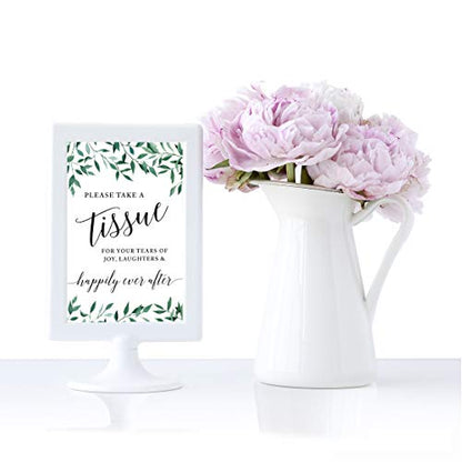 Andaz Press Framed Wedding Party Signs, Natural Greenery Green Leaves, 4x6-inch, Please Take A Tissue for Your Tears of Joy, Laughter and Happily Ever After, 1-Pack, Includes Reusable Photo Frame - color: Activities Tissue