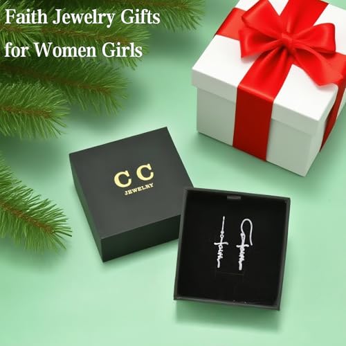 14K Gold Plated Sterling Silver Cross Drop Earrings - color: Cross-Silver