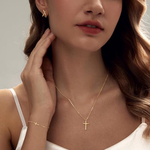 HAXIYA Cross Pendant Necklaces for Women Layered Cross Choker Faith Jewelry - style: Necklace/Bracelet/X Earrings 3Pcs-Gold