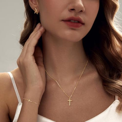 HAXIYA Cross Pendant Necklaces for Women Layered Cross Choker Faith Jewelry - style: Necklace/Bracelet/X Earrings 3Pcs-Gold