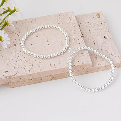2Pcs Cross Bow Beaded Bracelets for Women - color: 04-Silver-Bead＋Bow